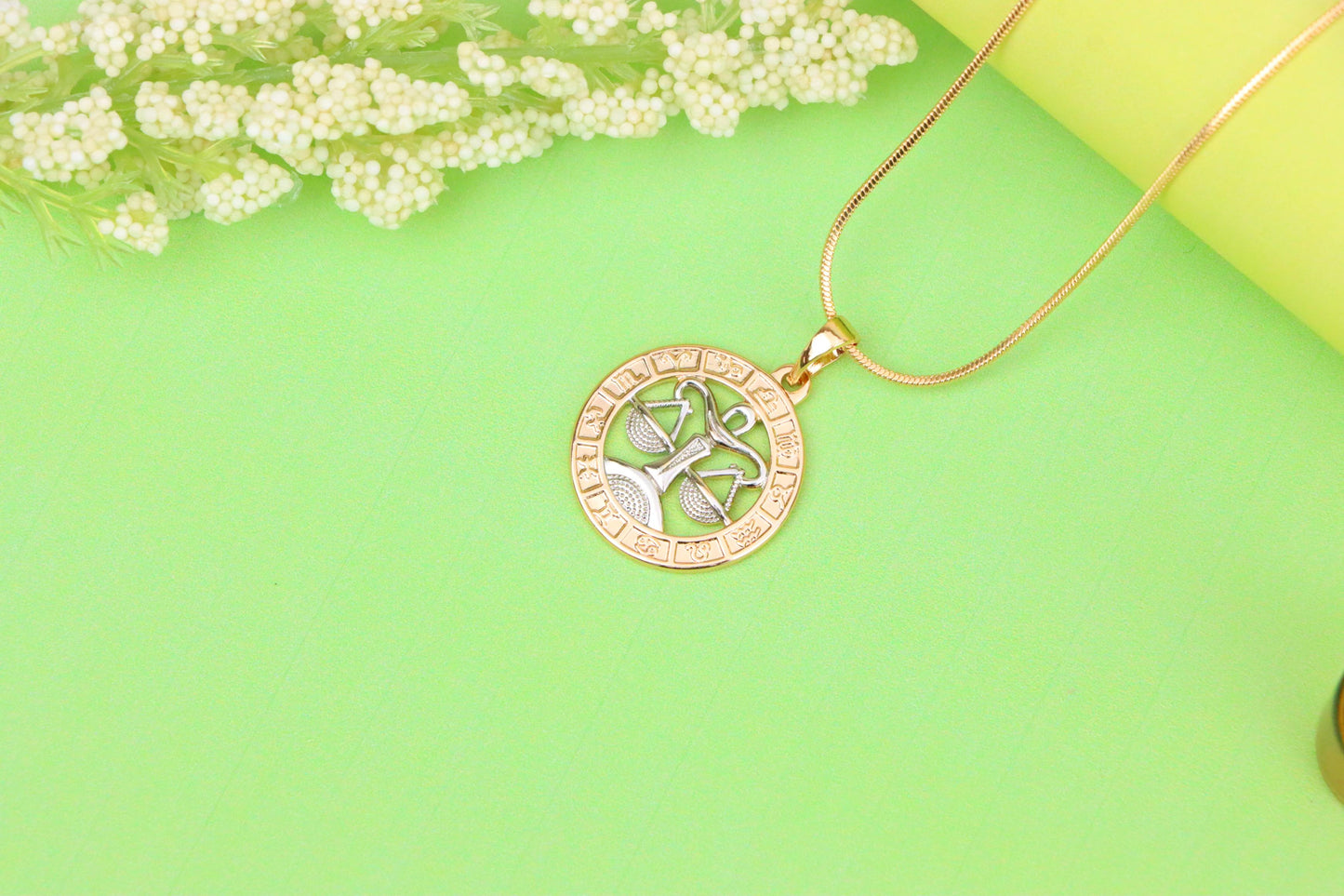 Rose Gold Libra Zodiac Pendant with Delicate Scales Symbol Design, XPPT1451 (2136-9)