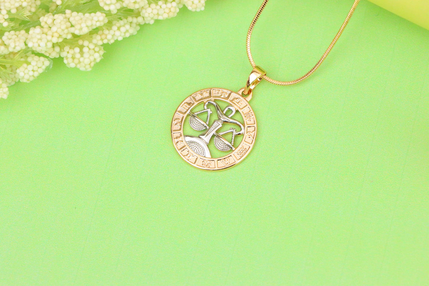 Rose Gold Libra Zodiac Pendant with Delicate Scales Symbol Design, XPPT1451 (2136-9)
