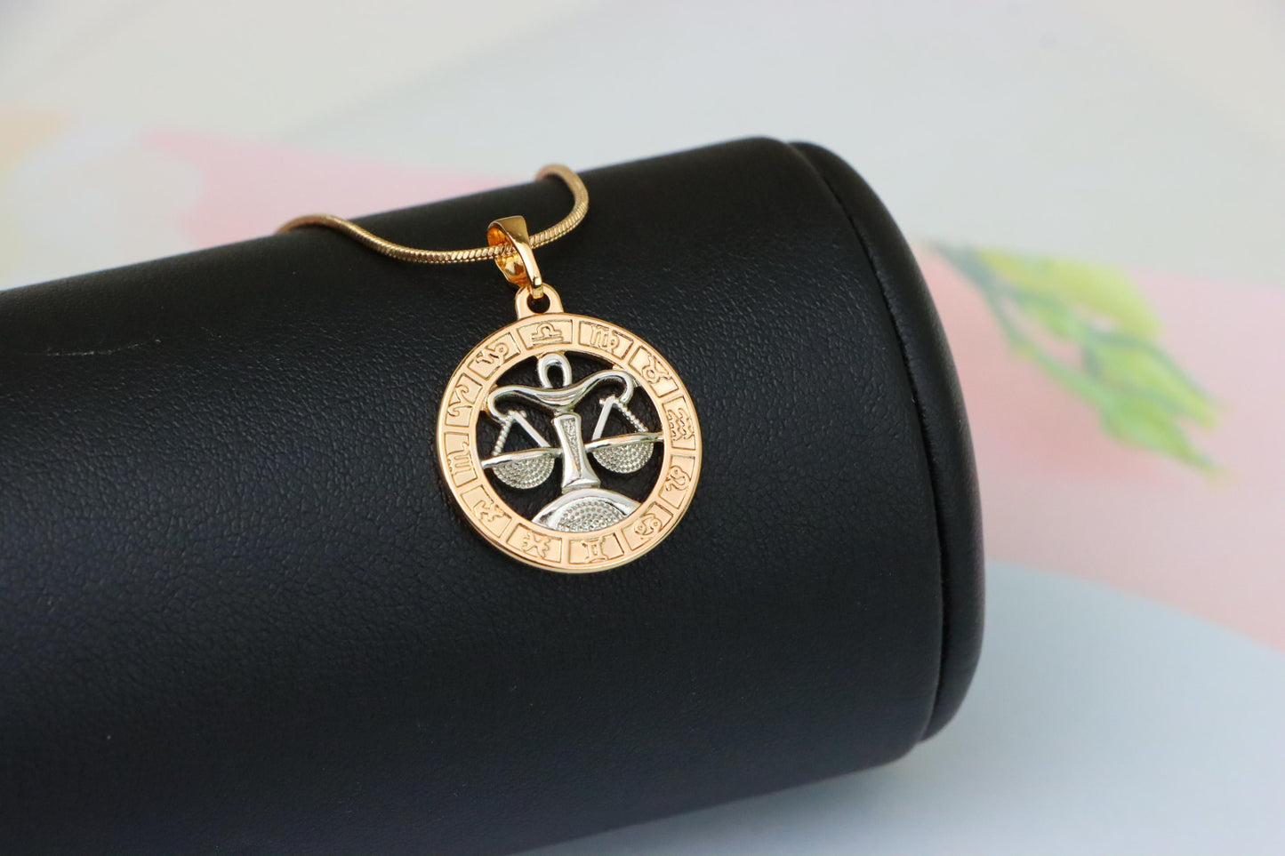 Rose Gold Libra Zodiac Pendant with Delicate Scales Symbol Design, XPPT1451 (2136-9)