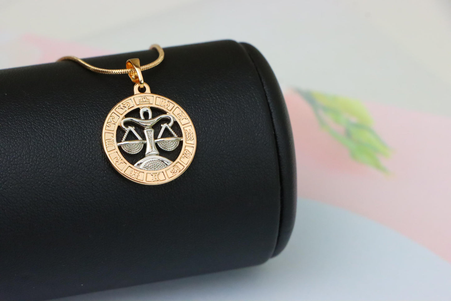 Rose Gold Libra Zodiac Pendant with Delicate Scales Symbol Design, XPPT1451 (2136-9)