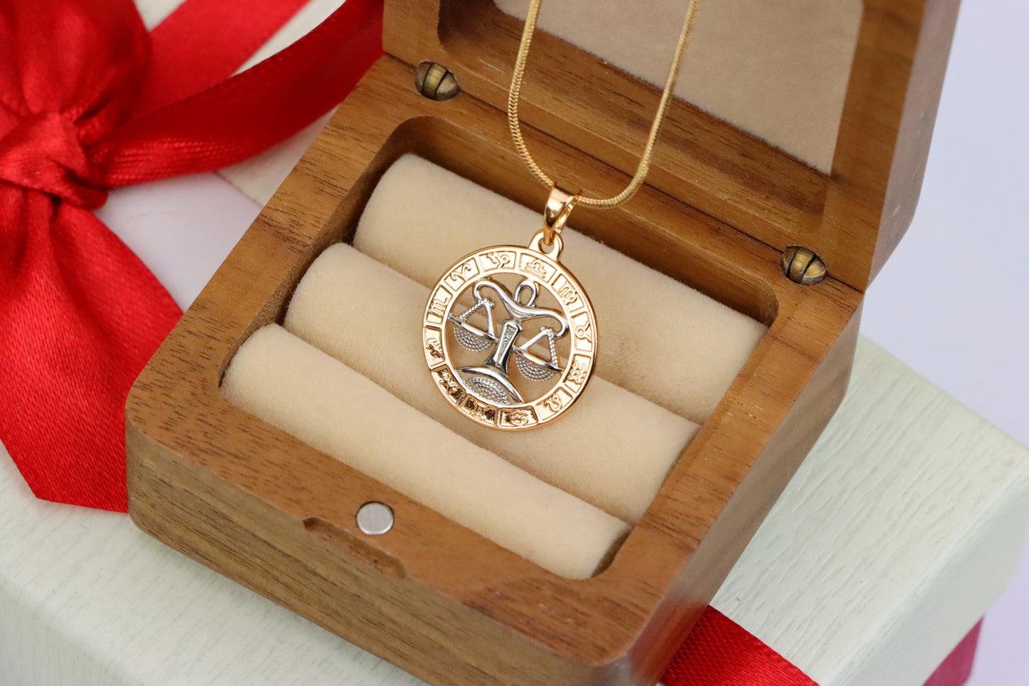 Rose Gold Libra Zodiac Pendant with Delicate Scales Symbol Design, XPPT1451 (2136-9)