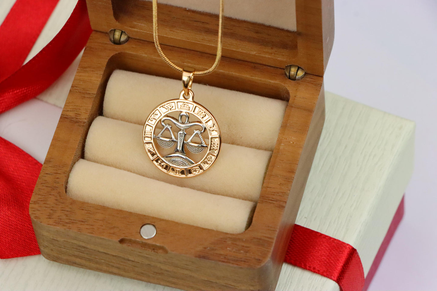 Rose Gold Libra Zodiac Pendant with Delicate Scales Symbol Design, XPPT1451 (2136-9)
