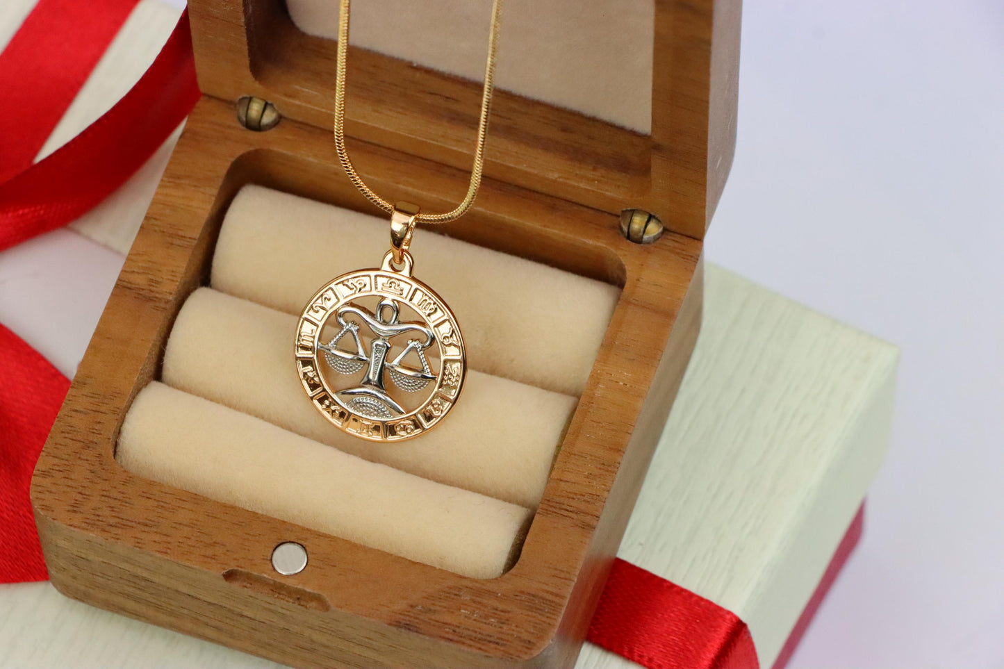 Rose Gold Libra Zodiac Pendant with Delicate Scales Symbol Design, XPPT1451 (2136-9)