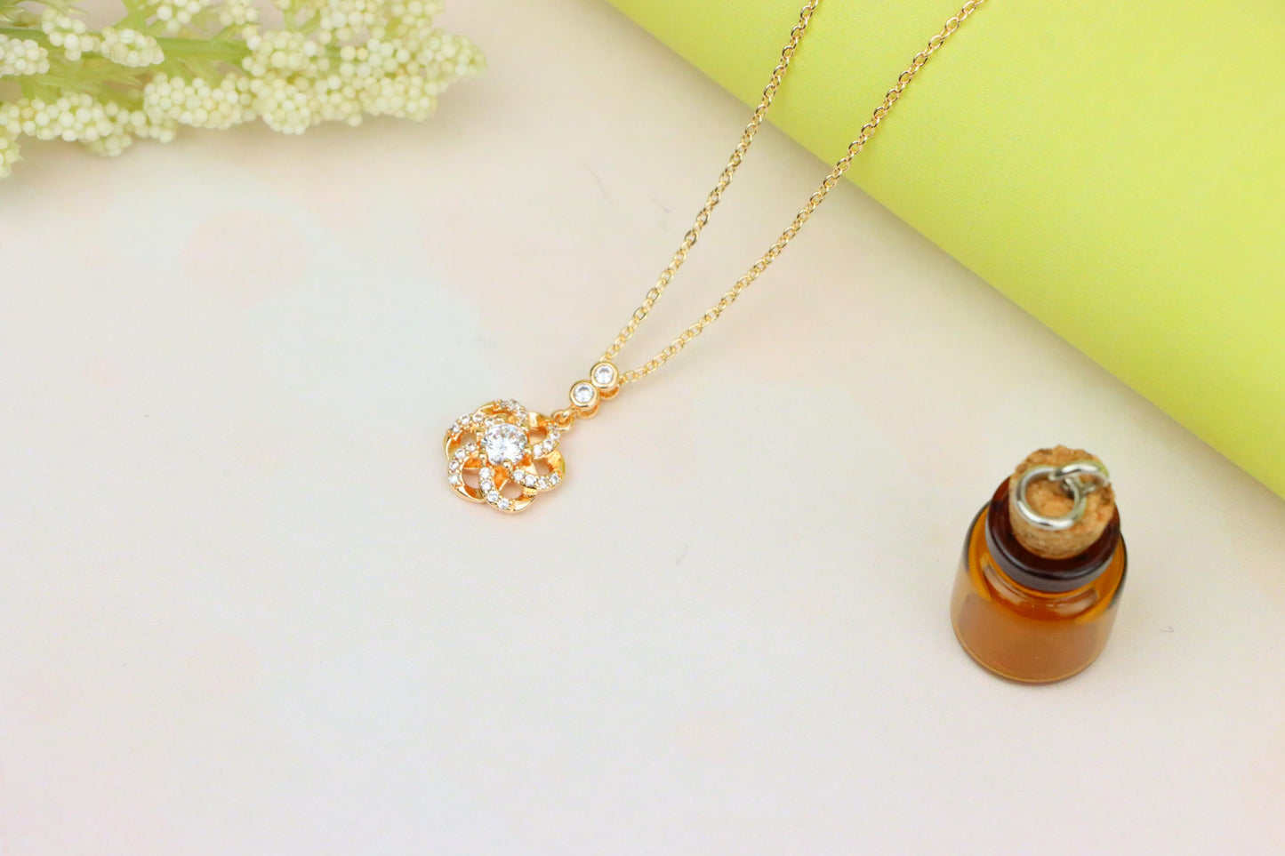 Rose Gold Flower Pendant Necklace with Crystal Detailing, XPNL1907 (2161-10)