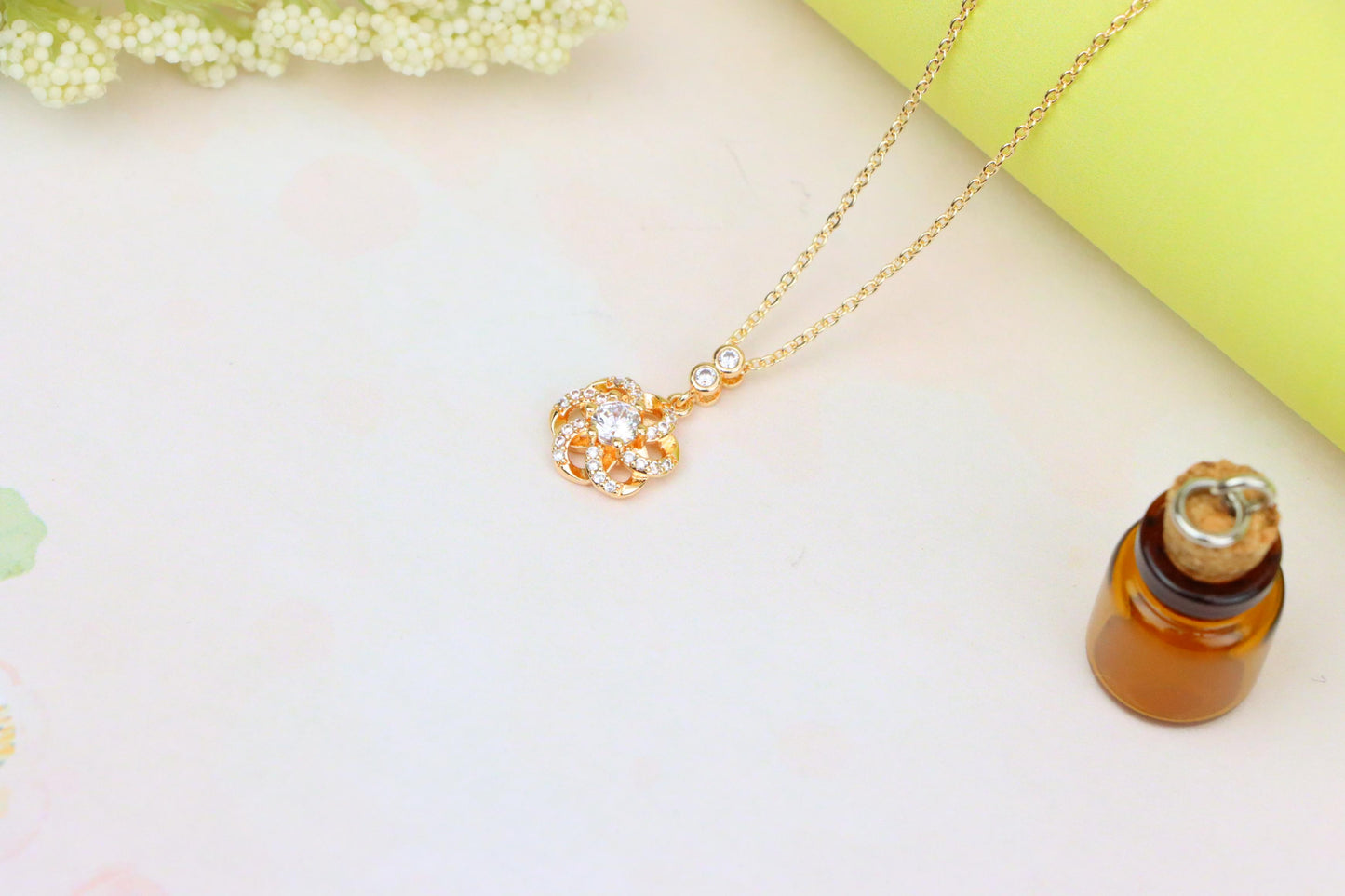 Rose Gold Flower Pendant Necklace with Crystal Detailing, XPNL1907 (2161-10)
