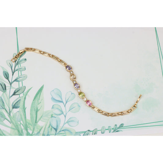 Elegant Oval Multicolor Gem Rose Gold Plated Adjustable Bracelet, XPBL0755 (2076-4)
