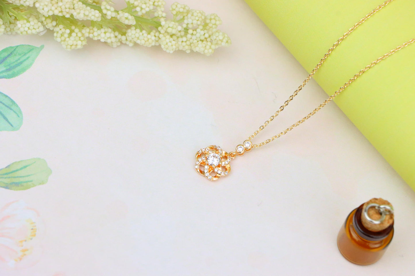 Rose Gold Flower Pendant Necklace with Crystal Detailing, XPNL1907 (2161-10)