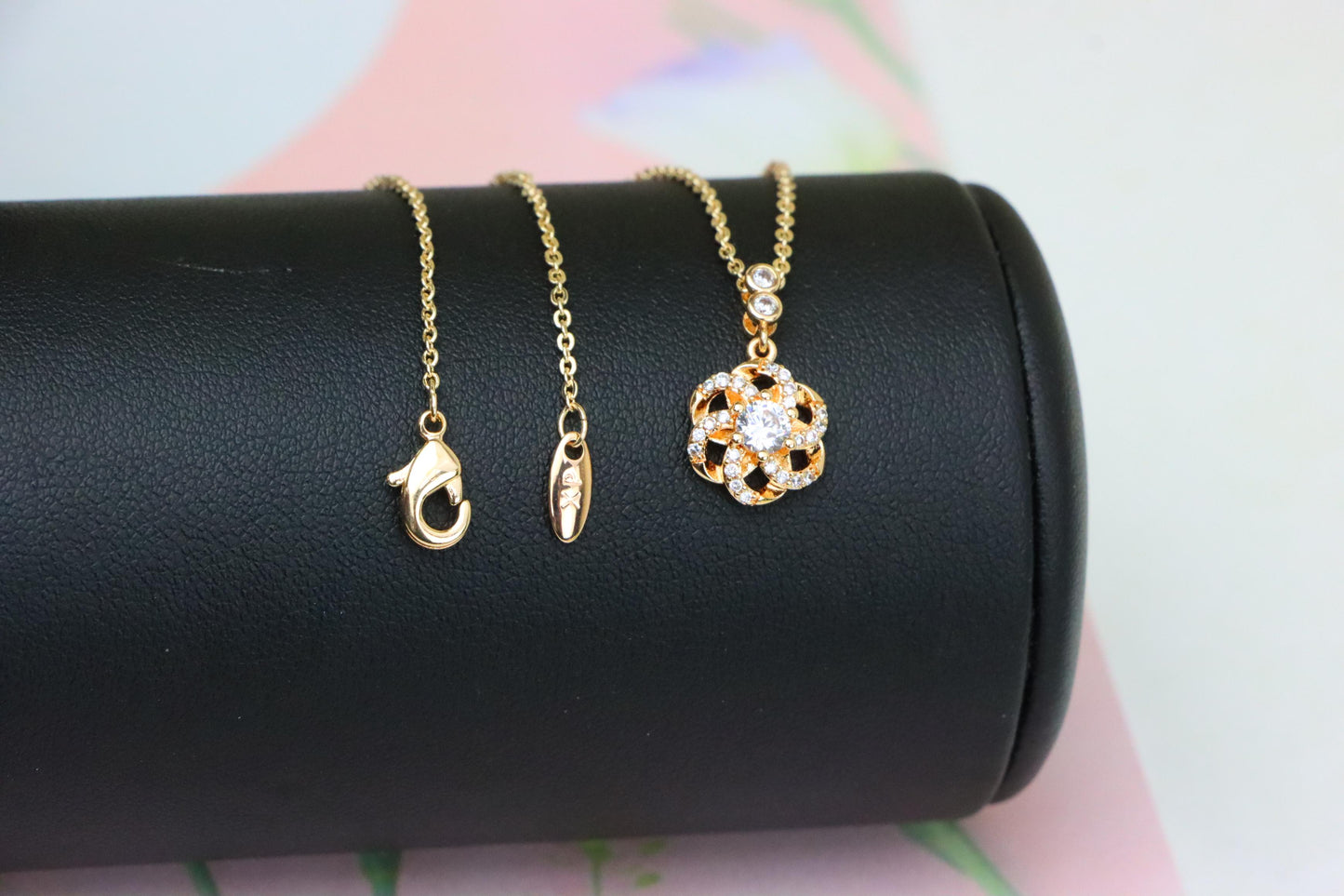 Rose Gold Flower Pendant Necklace with Crystal Detailing, XPNL1907 (2161-10)