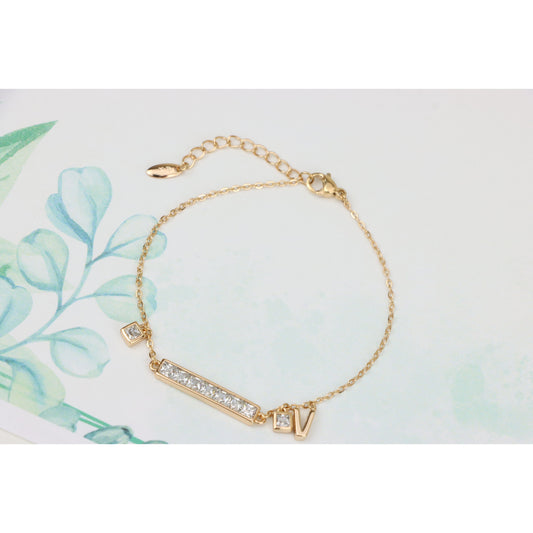 Rose Gold Chain Bracelet with Bar and CZ Charm, Adjustable Fit, XPBL0756 (2076-5)