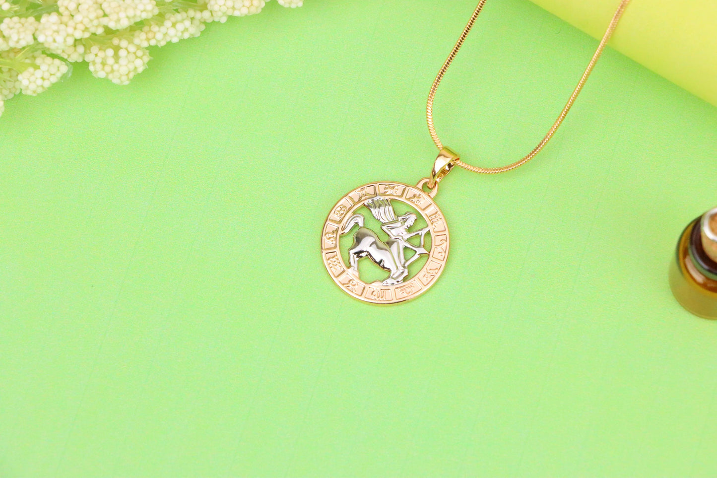Rose Gold Sagittarius Zodiac Pendant with Archer Symbol Design, XPPT1453 (2136-9)