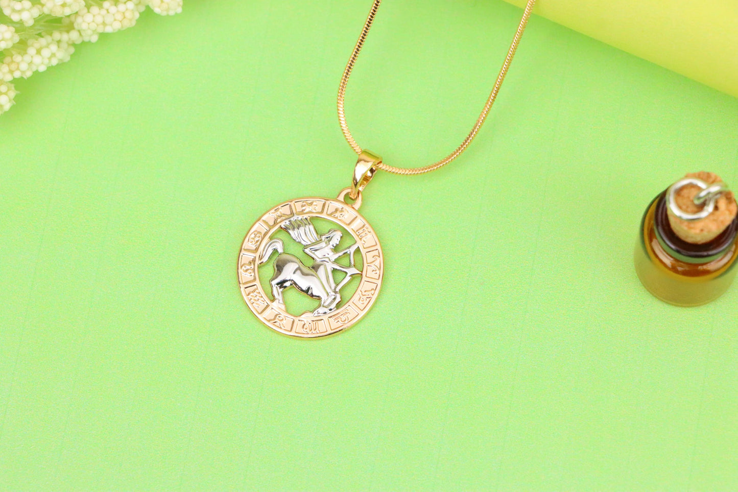 Rose Gold Sagittarius Zodiac Pendant with Archer Symbol Design, XPPT1453 (2136-9)