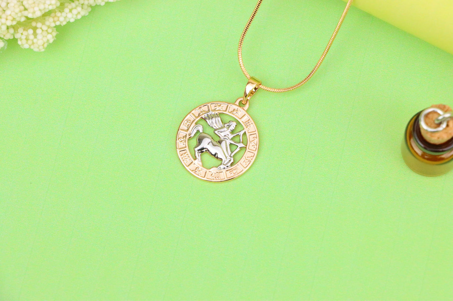 Rose Gold Sagittarius Zodiac Pendant with Archer Symbol Design, XPPT1453 (2136-9)
