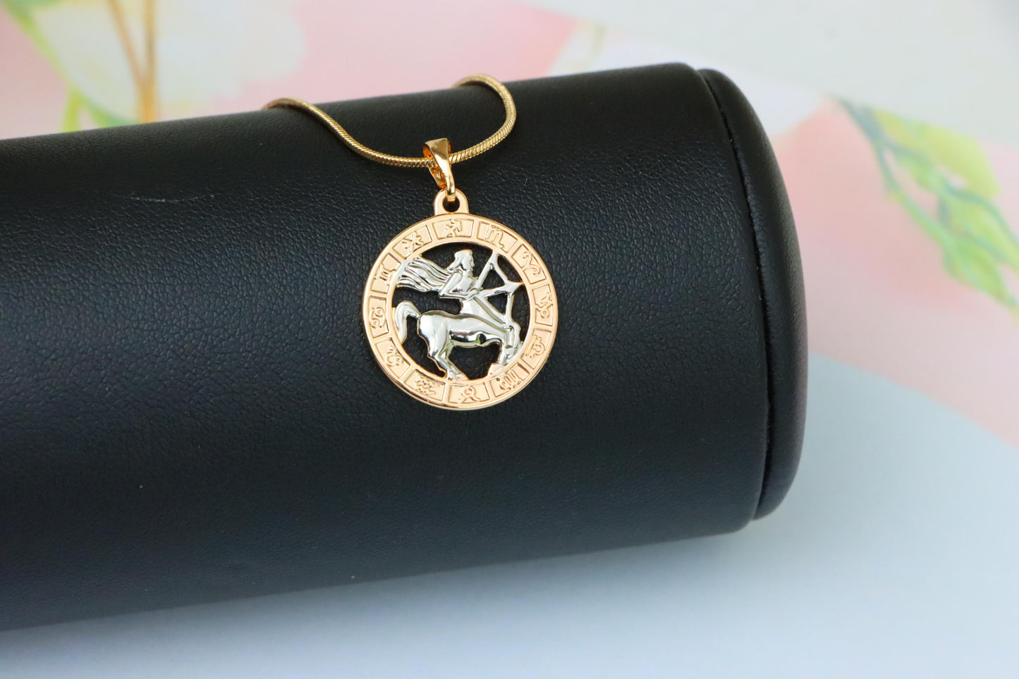 Rose Gold Sagittarius Zodiac Pendant with Archer Symbol Design, XPPT1453 (2136-9)