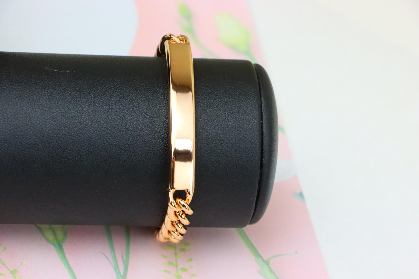 Rose Gold Curb Chain Bracelet with Polished ID Bar, XPNL1908 (2162-1)