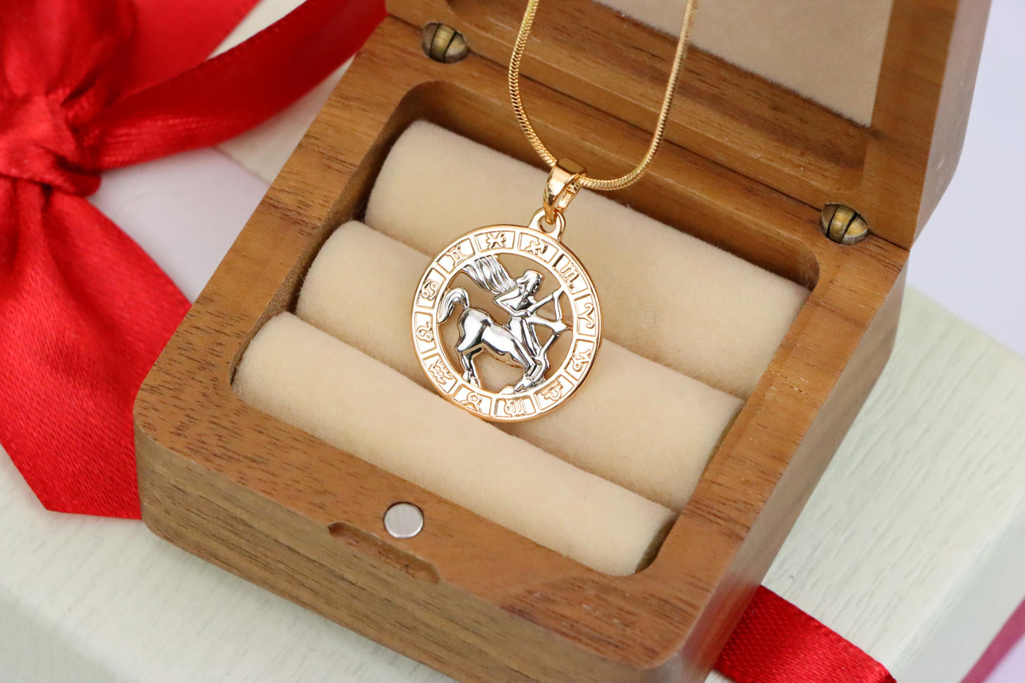 Rose Gold Sagittarius Zodiac Pendant with Archer Symbol Design, XPPT1453 (2136-9)