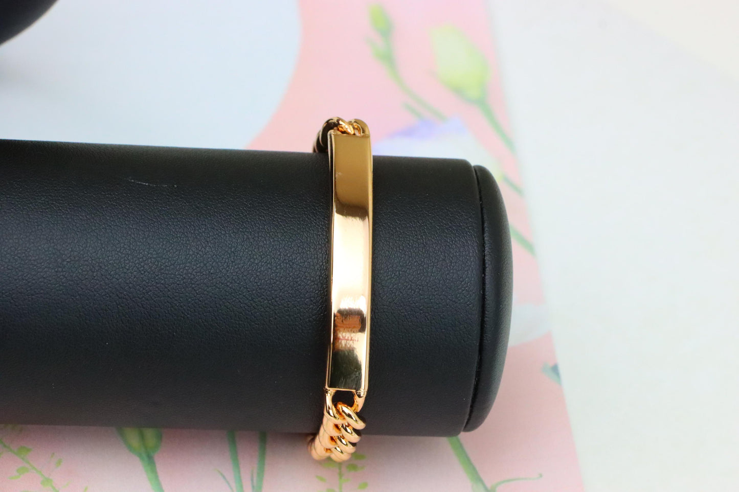Rose Gold Curb Chain Bracelet with Polished ID Bar, XPNL1908 (2162-1)