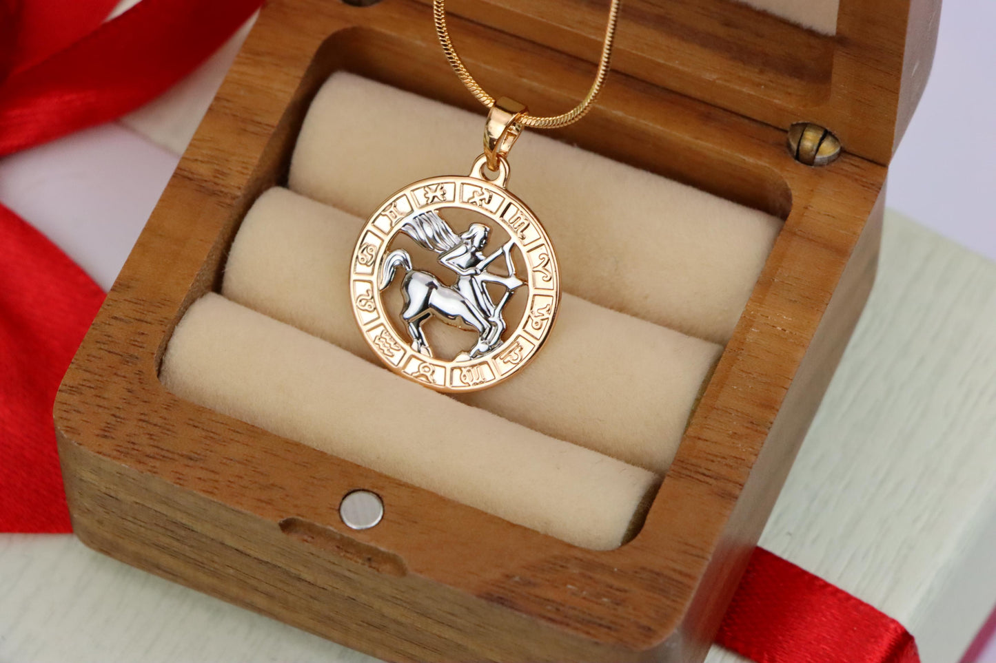 Rose Gold Sagittarius Zodiac Pendant with Archer Symbol Design, XPPT1453 (2136-9)
