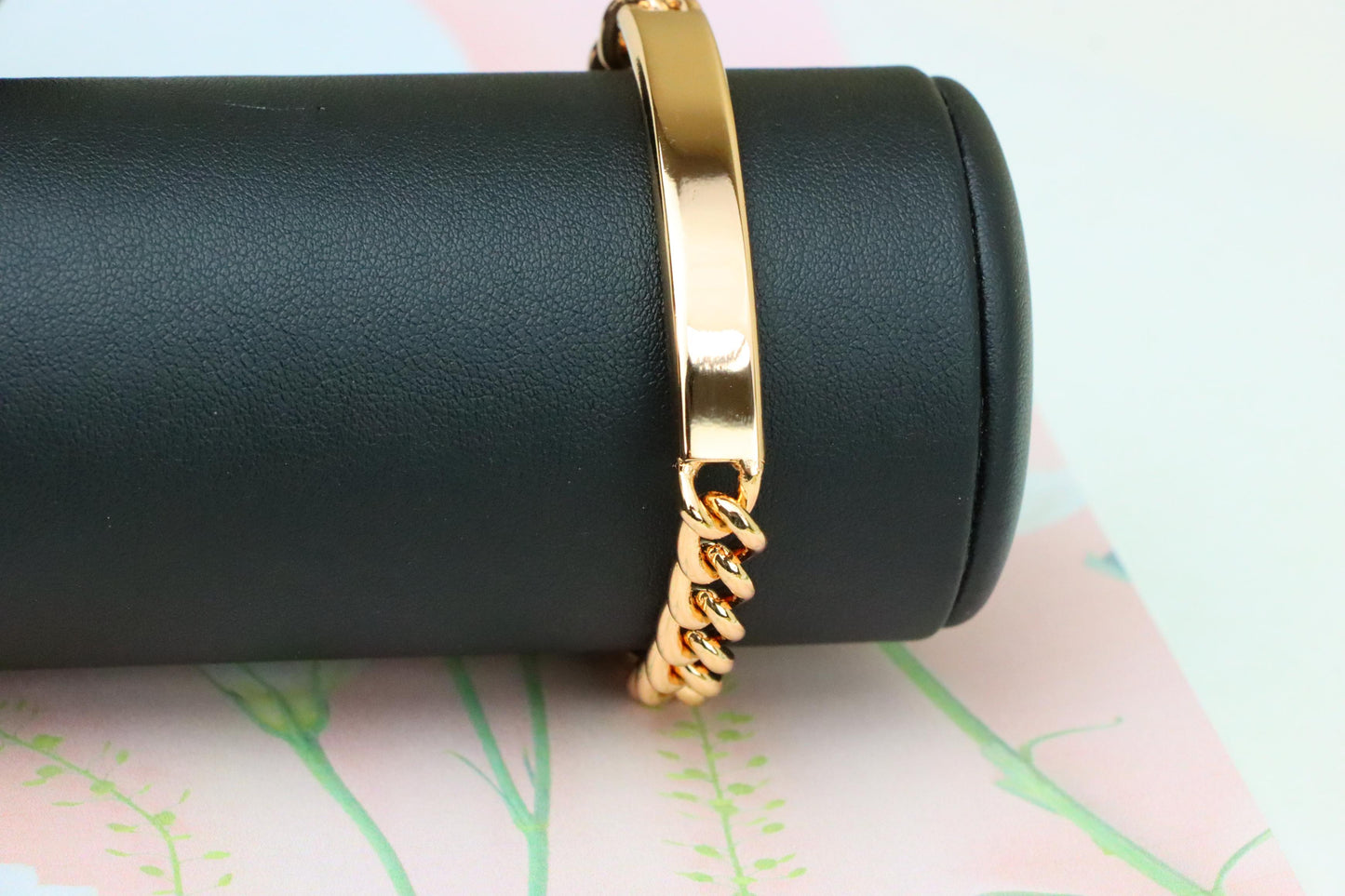 Rose Gold Curb Chain Bracelet with Polished ID Bar, XPNL1908 (2162-1)