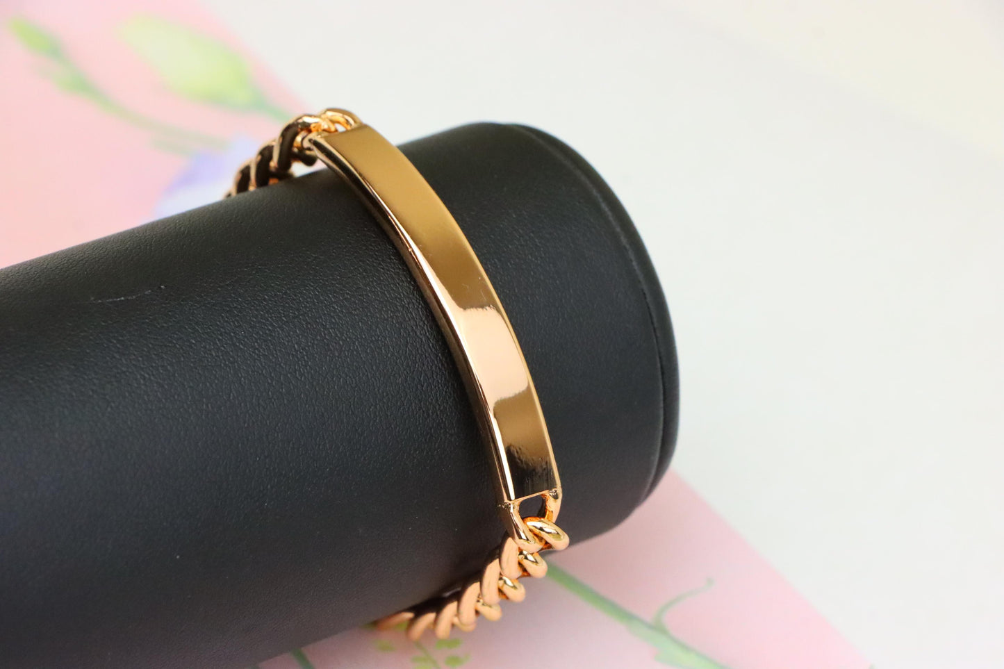 Rose Gold Curb Chain Bracelet with Polished ID Bar, XPNL1908 (2162-1)