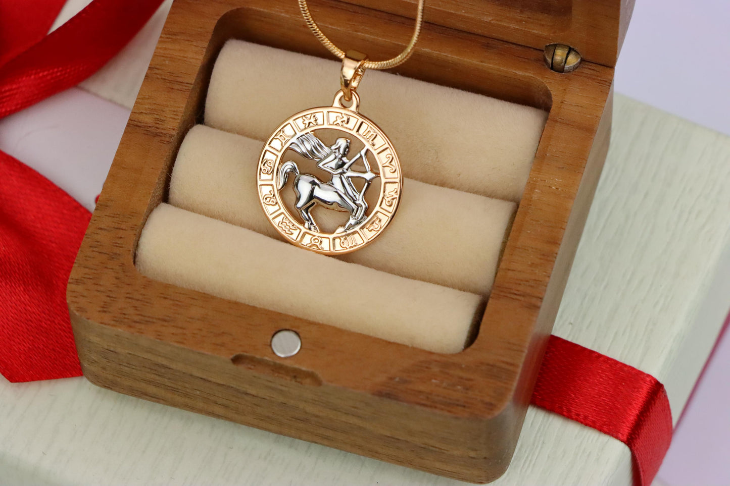 Rose Gold Sagittarius Zodiac Pendant with Archer Symbol Design, XPPT1453 (2136-9)