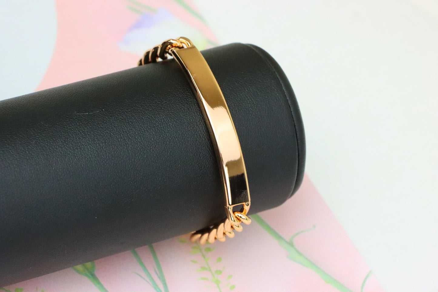 Rose Gold Curb Chain Bracelet with Polished ID Bar, XPNL1908 (2162-1)