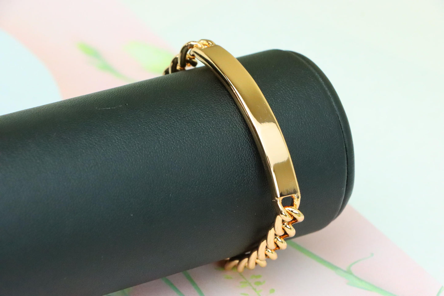 Rose Gold Curb Chain Bracelet with Polished ID Bar, XPNL1908 (2162-1)