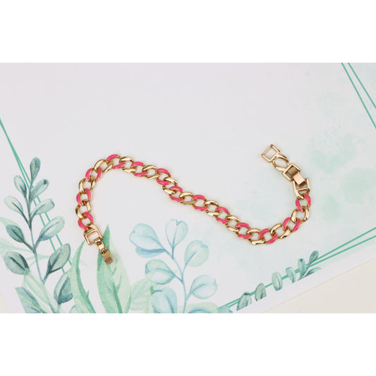 Rose Gold Pink Enamel Chain Link Bracelet, Bold and Trendy Design, XPBL0757 (2076-6)