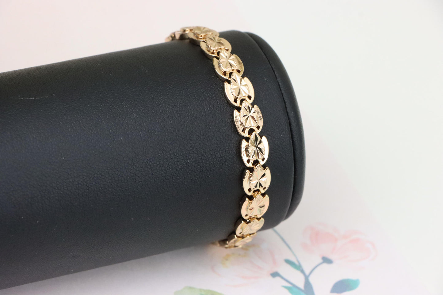Rose Gold Bracelet with Etched Disc Pattern in Elegant Finish, XPBL1148 (2115-7)