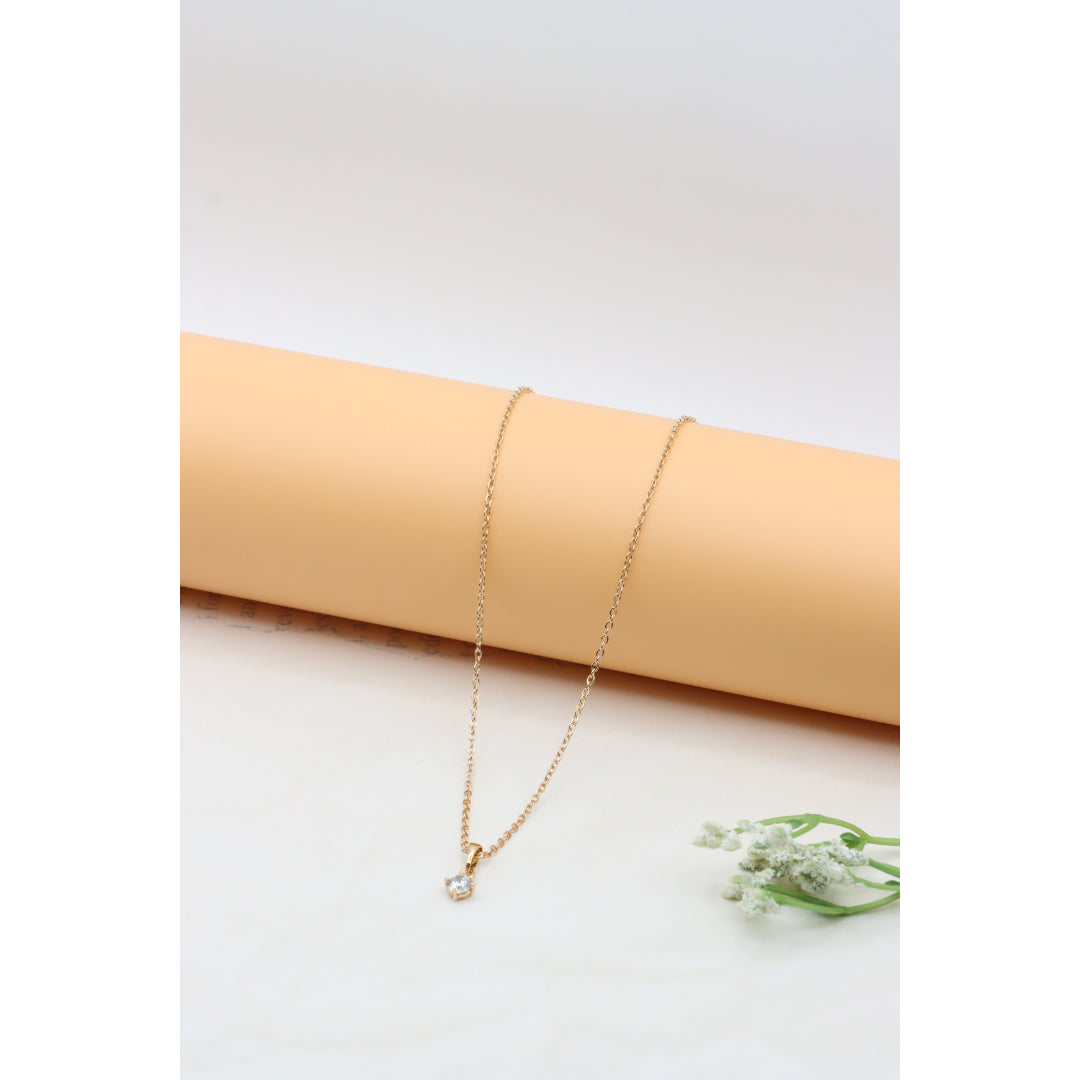 Minimal Yellow Gold Solitaire Necklace Adjustable Chain, XPNL0301 (2031-1)