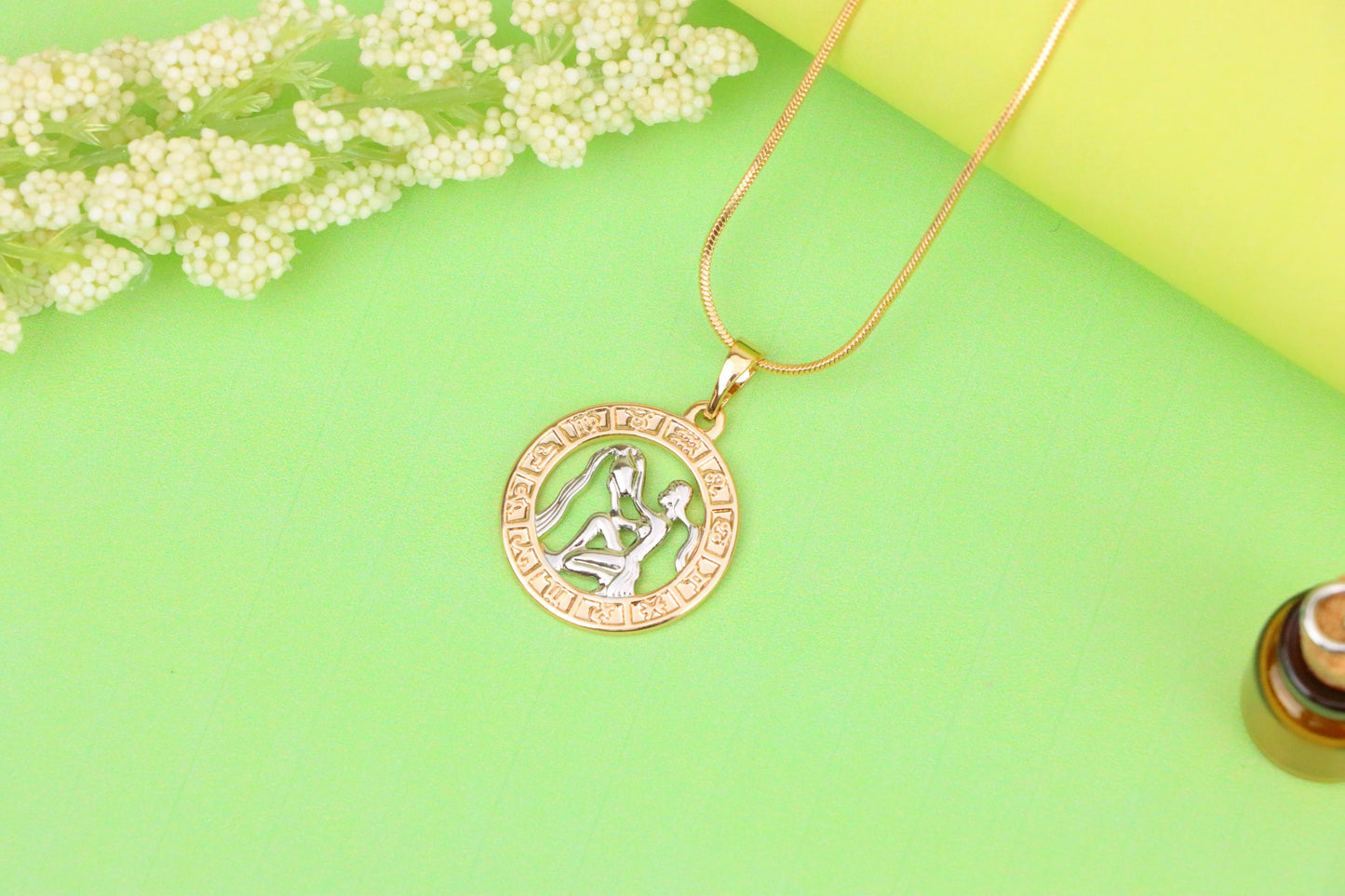 Rose Gold Aquarius Zodiac Pendant Featuring Water Bearer Symbol, XPPT1455 (2136-9)