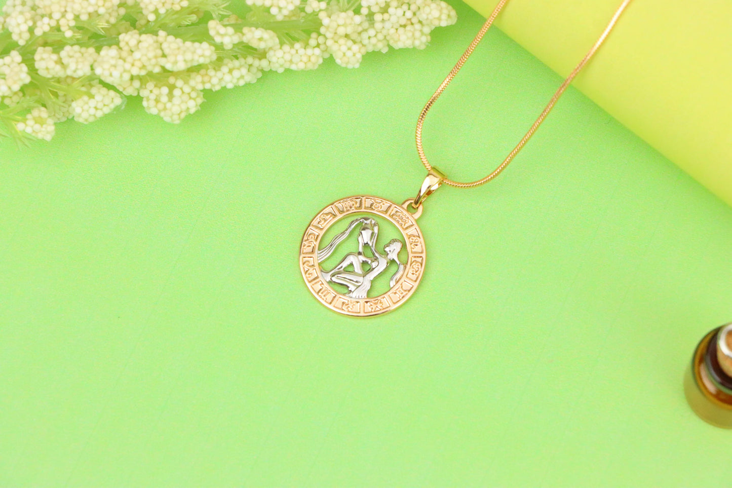 Rose Gold Aquarius Zodiac Pendant Featuring Water Bearer Symbol, XPPT1455 (2136-9)