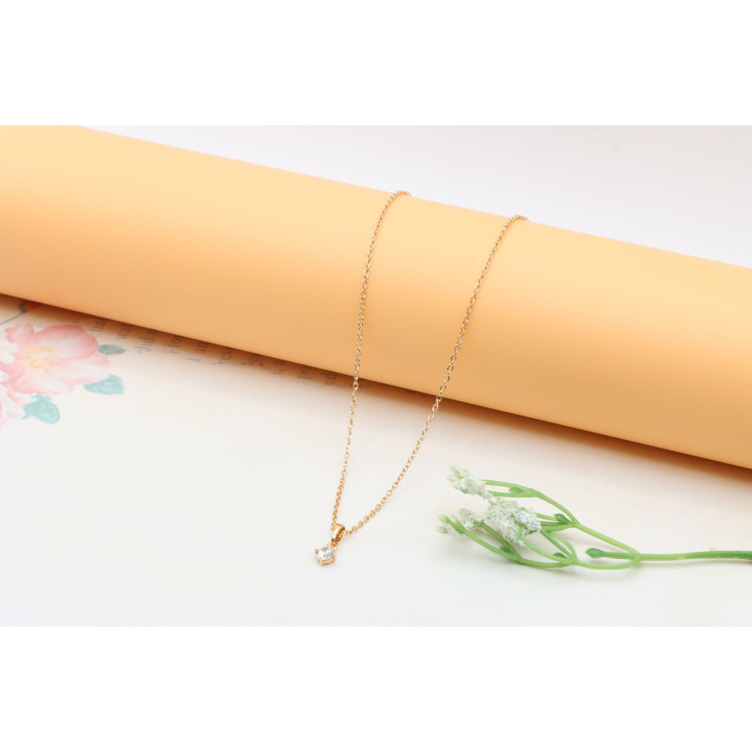 Minimal Yellow Gold Solitaire Necklace Adjustable Chain, XPNL0301 (2031-1)