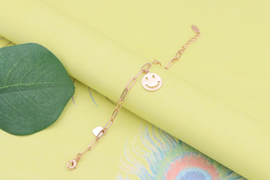 Rose Gold Smiley Charm Bracelet with Heart Dangles, XPBL1149 (2115-8)