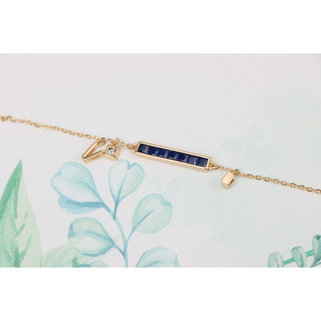 Deep Blue Crystal Rose Gold Bracelet with Minimalist Charm, XPBL0759 (2076-8)