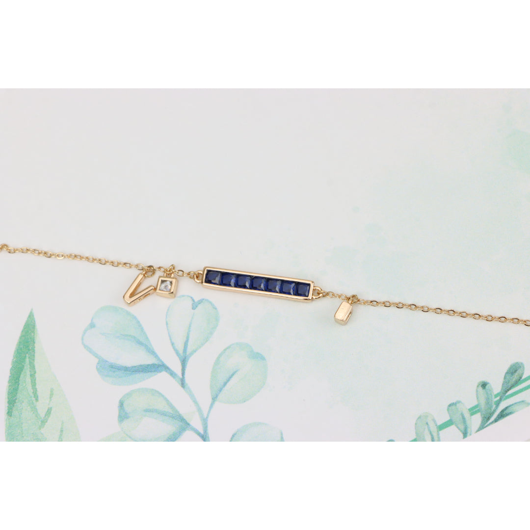 Deep Blue Crystal Rose Gold Bracelet with Minimalist Charm, XPBL0759 (2076-8)