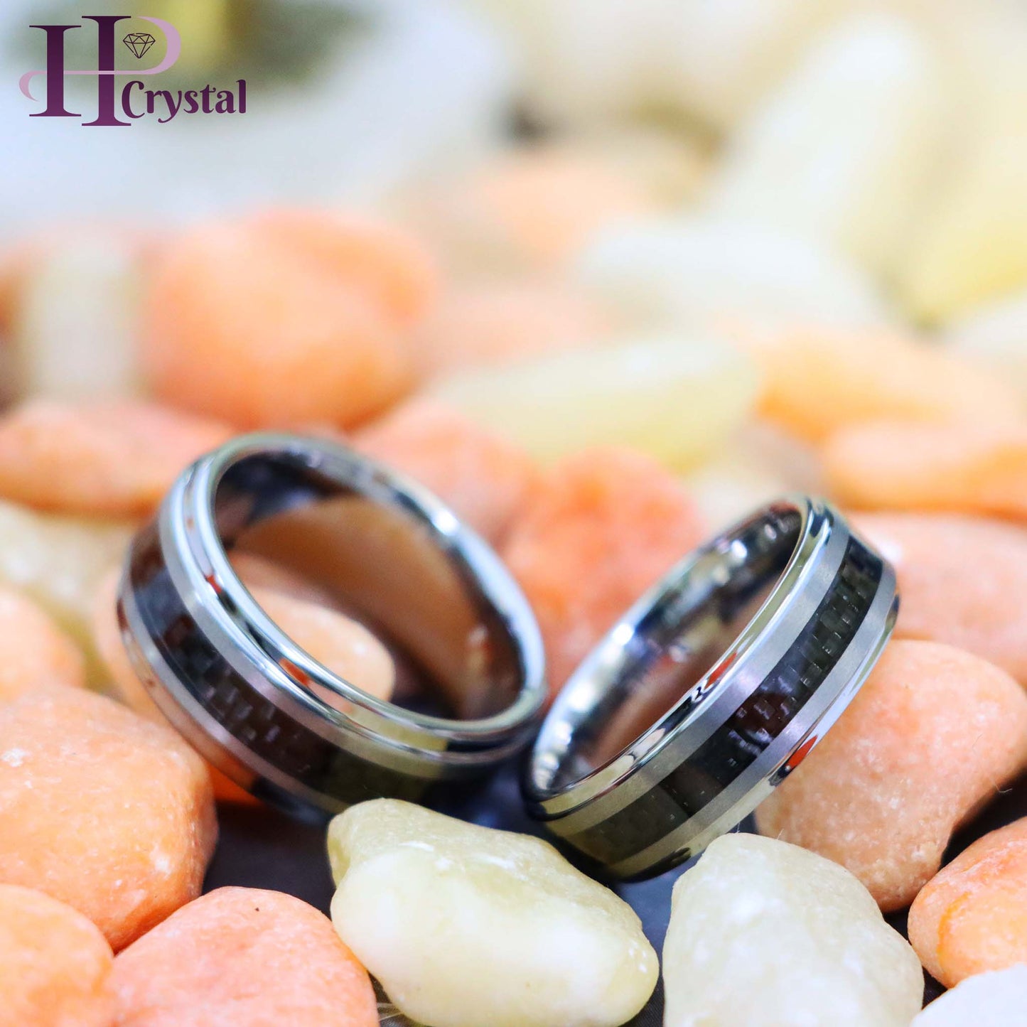 Black Carbon Fiber Inlay on Brushed Center Tungsten Ring