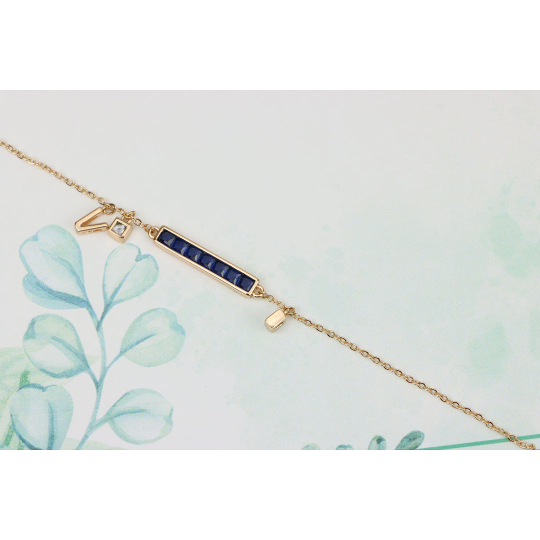 Deep Blue Crystal Rose Gold Bracelet with Minimalist Charm, XPBL0759 (2076-8)