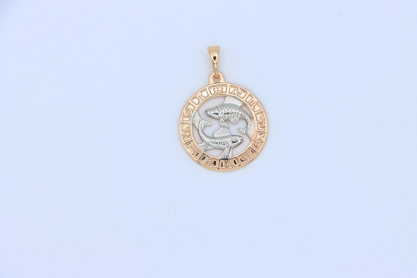 Rose Gold Pisces Zodiac Pendant with Twin Fish Symbol Design, XPPT1456 (2136-9)