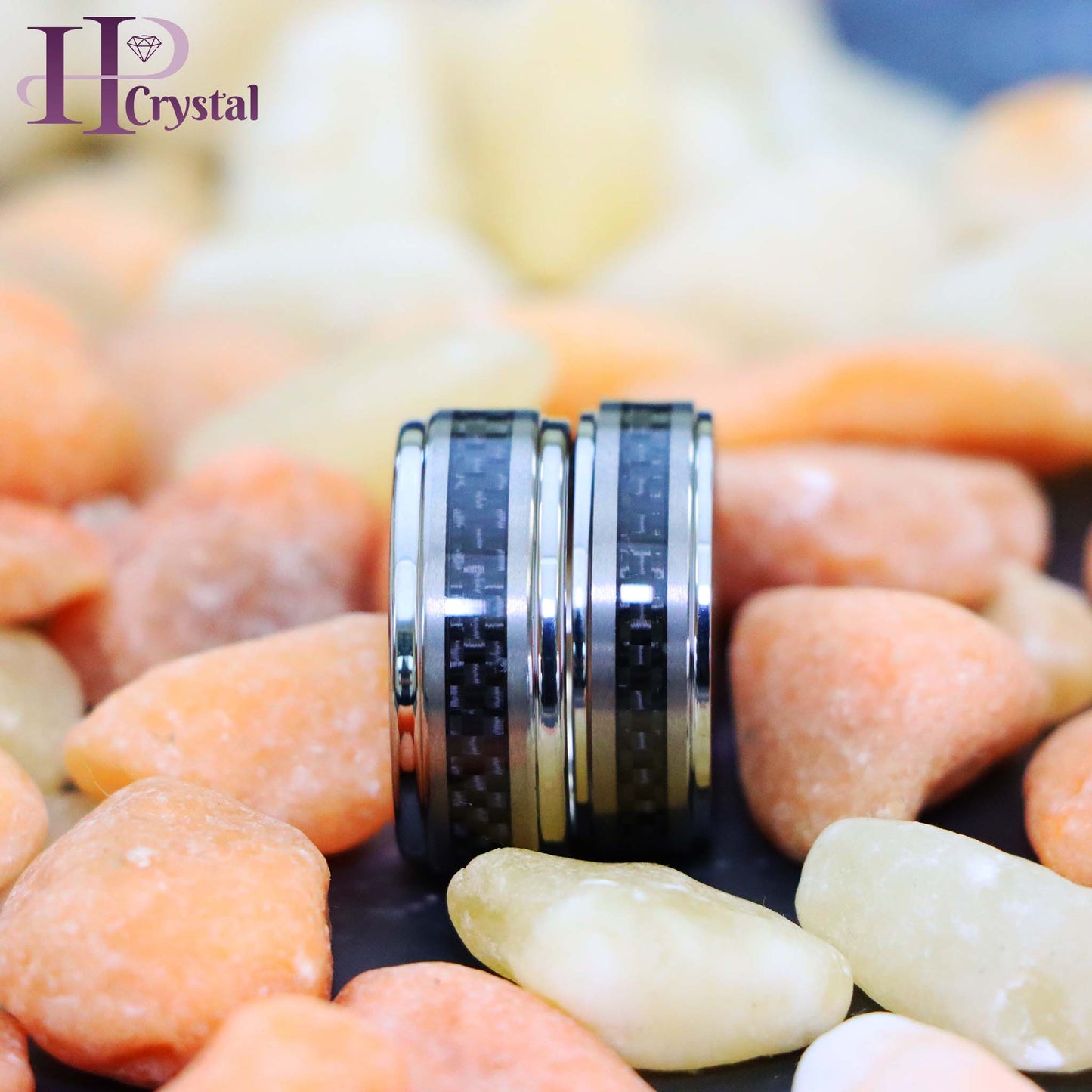 Black Carbon Fiber Inlay on Brushed Center Tungsten Ring