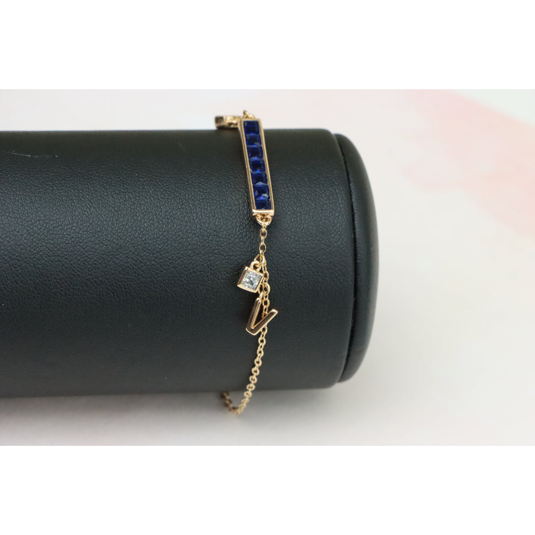 Deep Blue Crystal Rose Gold Bracelet with Minimalist Charm, XPBL0759 (2076-8)