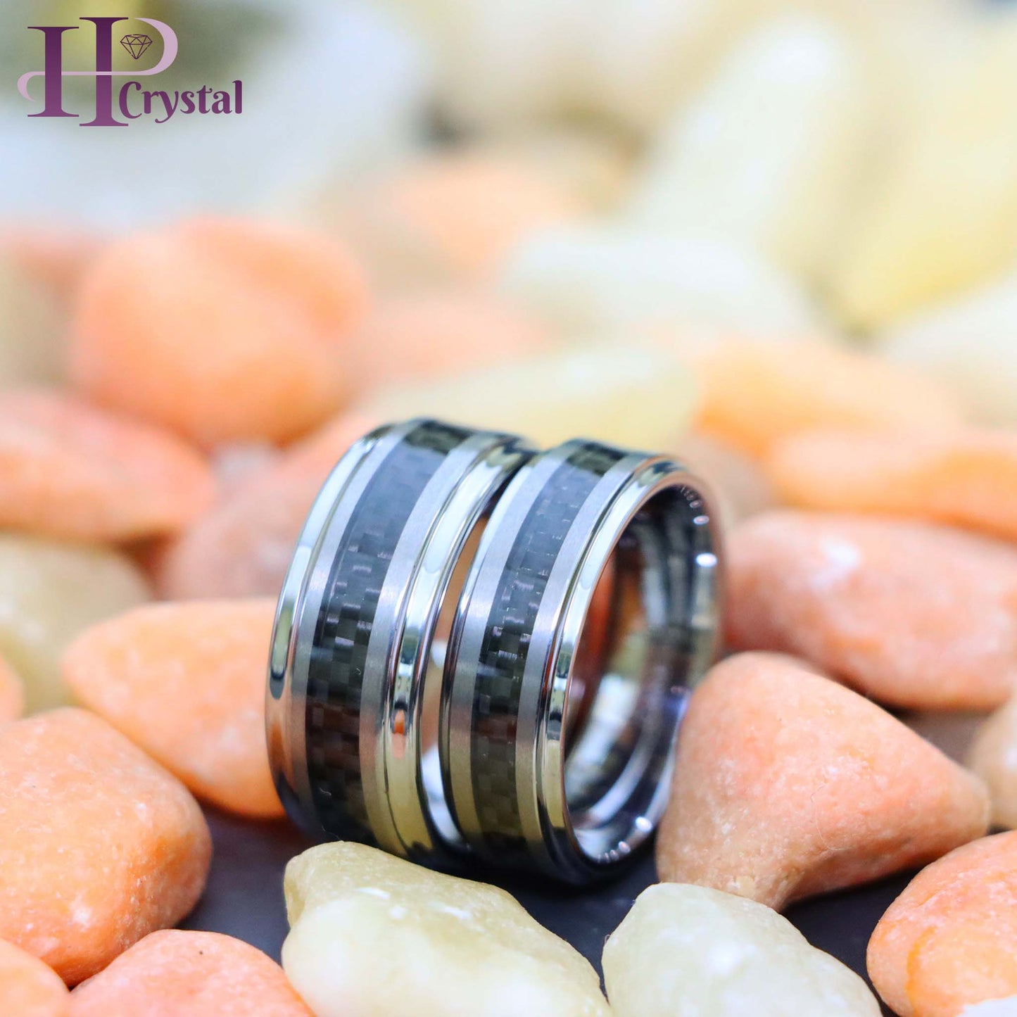 Black Carbon Fiber Inlay on Brushed Center Tungsten Ring