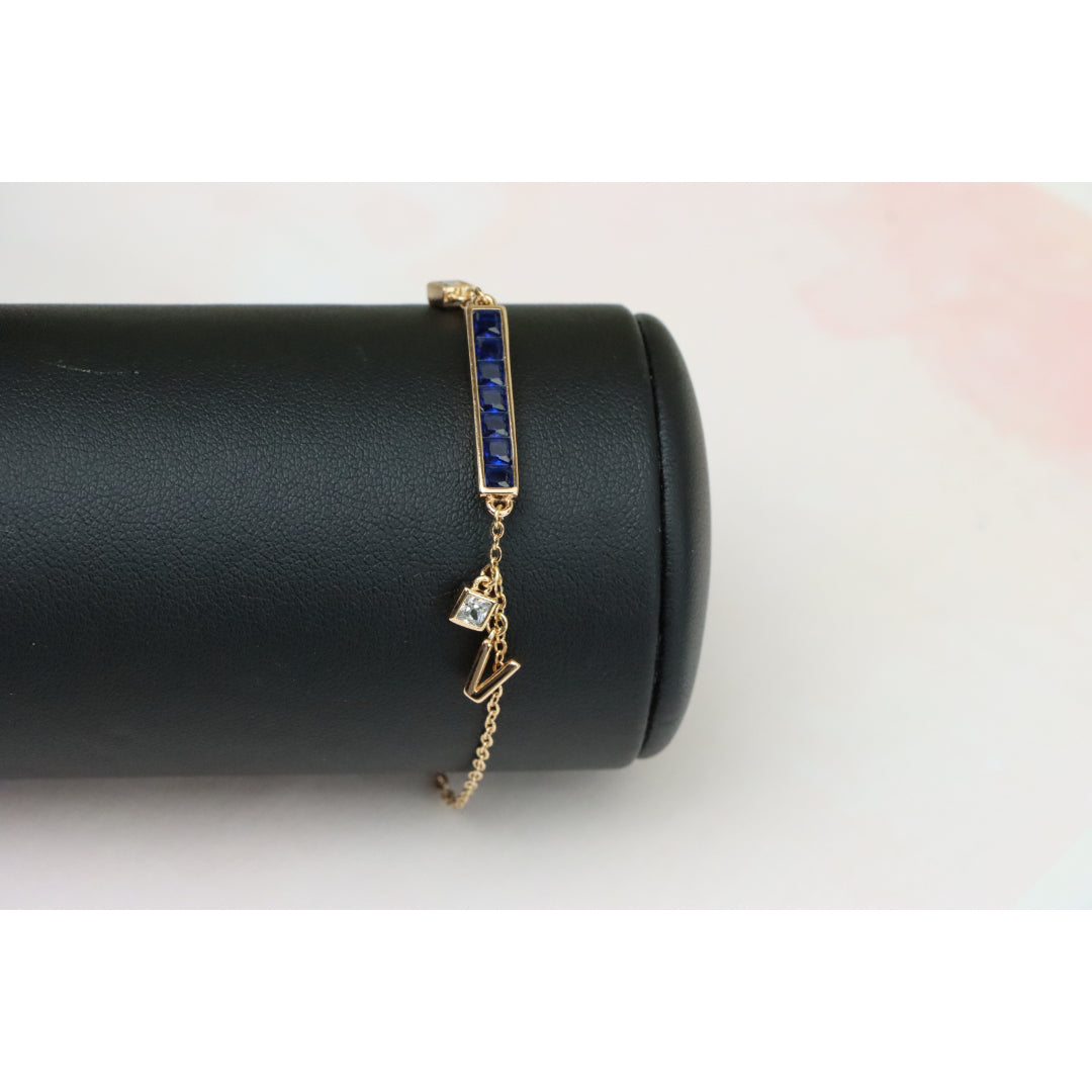 Deep Blue Crystal Rose Gold Bracelet with Minimalist Charm, XPBL0759 (2076-8)