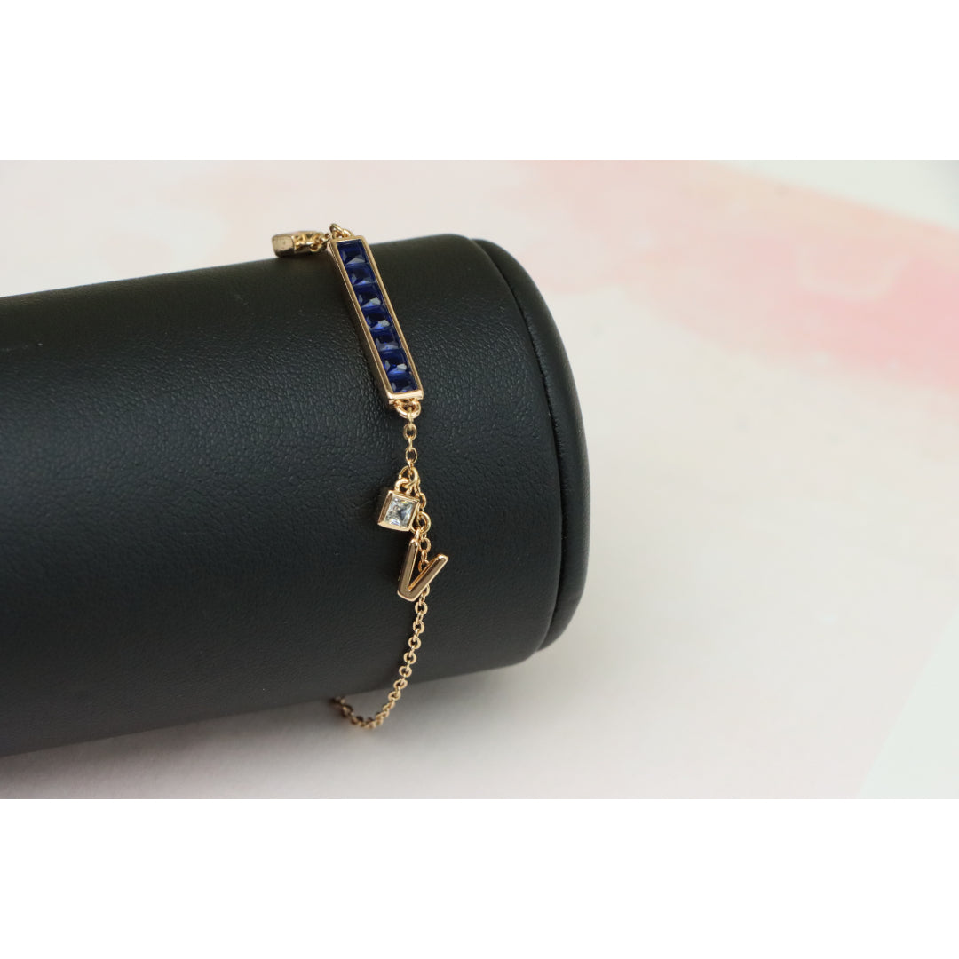 Deep Blue Crystal Rose Gold Bracelet with Minimalist Charm, XPBL0759 (2076-8)