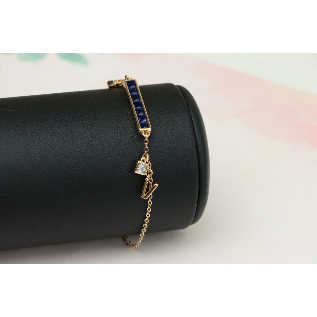 Deep Blue Crystal Rose Gold Bracelet with Minimalist Charm, XPBL0759 (2076-8)