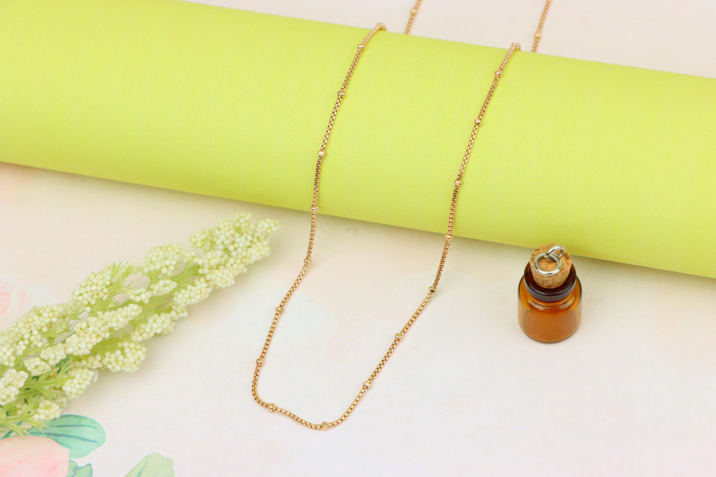 Elegant Rose Gold Bead Box Chain Necklace with Adjustable Clasp, XPNL1910 (2162-3)