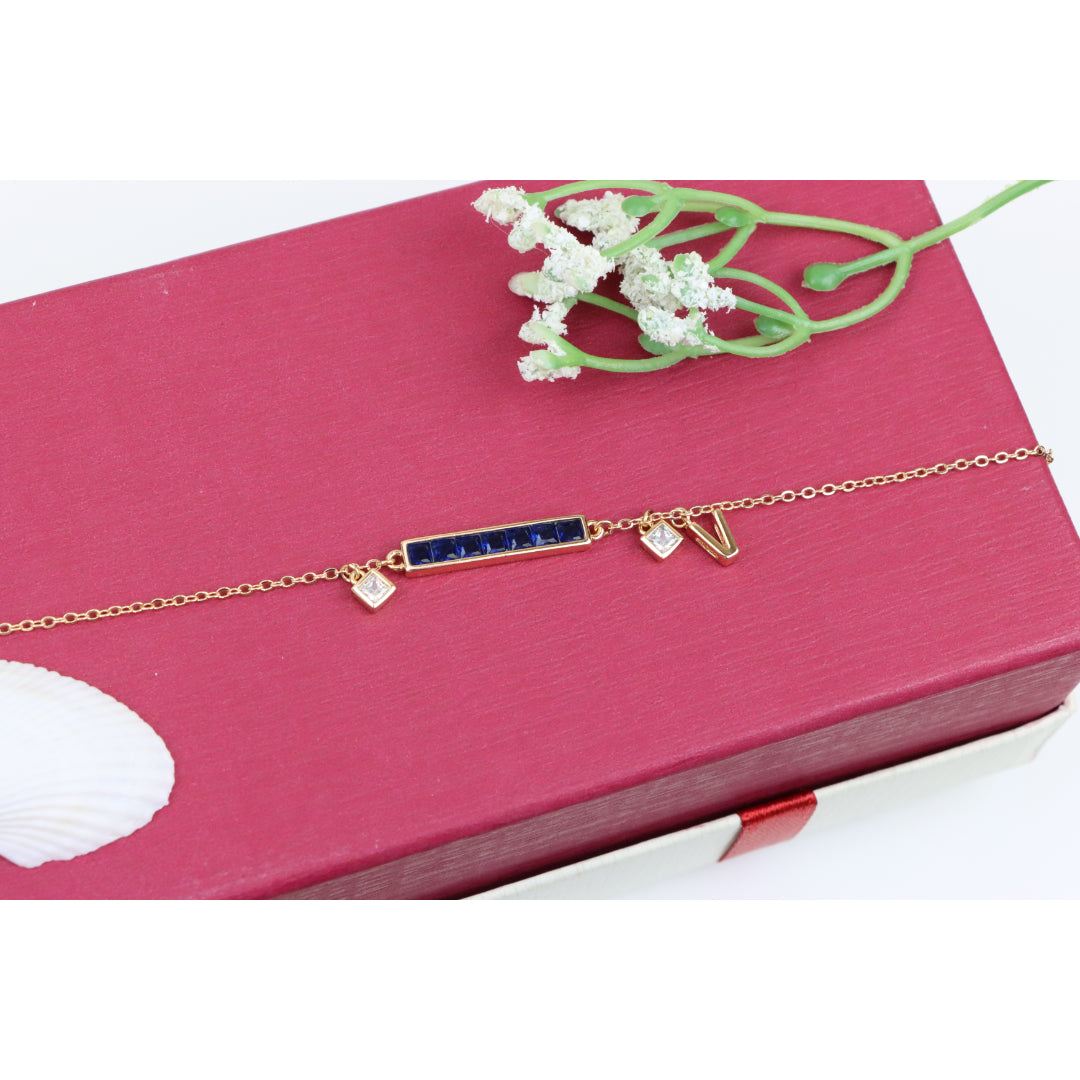 Deep Blue Crystal Rose Gold Bracelet with Minimalist Charm, XPBL0759 (2076-8)