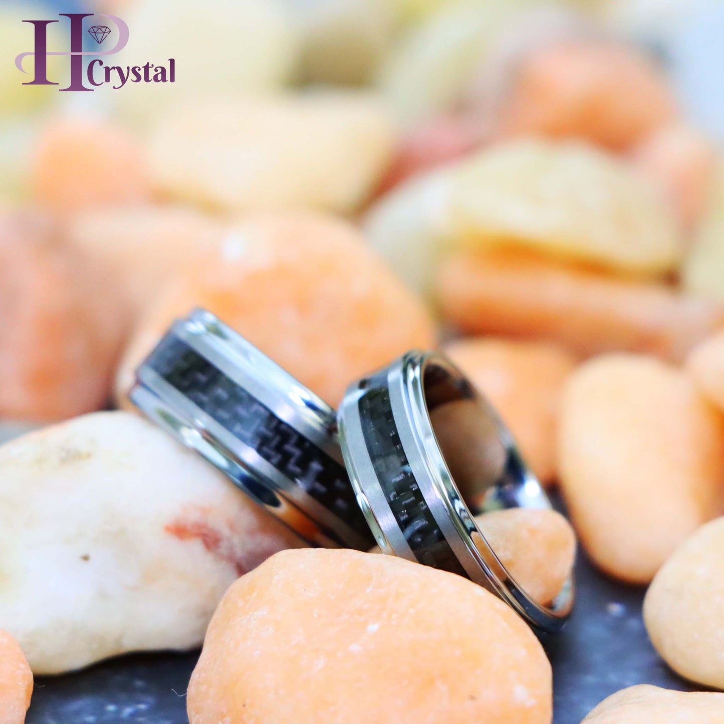 Black Carbon Fiber Inlay on Brushed Center Tungsten Ring