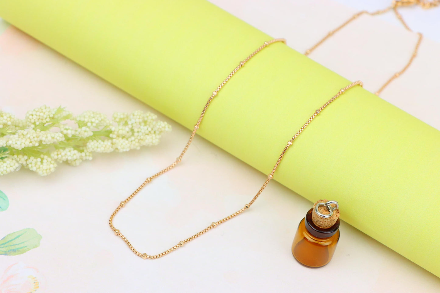 Elegant Rose Gold Bead Box Chain Necklace with Adjustable Clasp, XPNL1910 (2162-3)