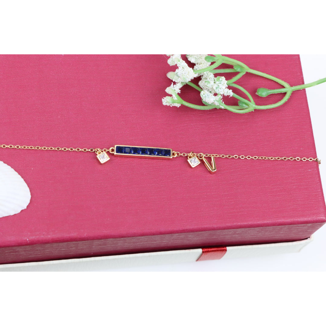 Deep Blue Crystal Rose Gold Bracelet with Minimalist Charm, XPBL0759 (2076-8)