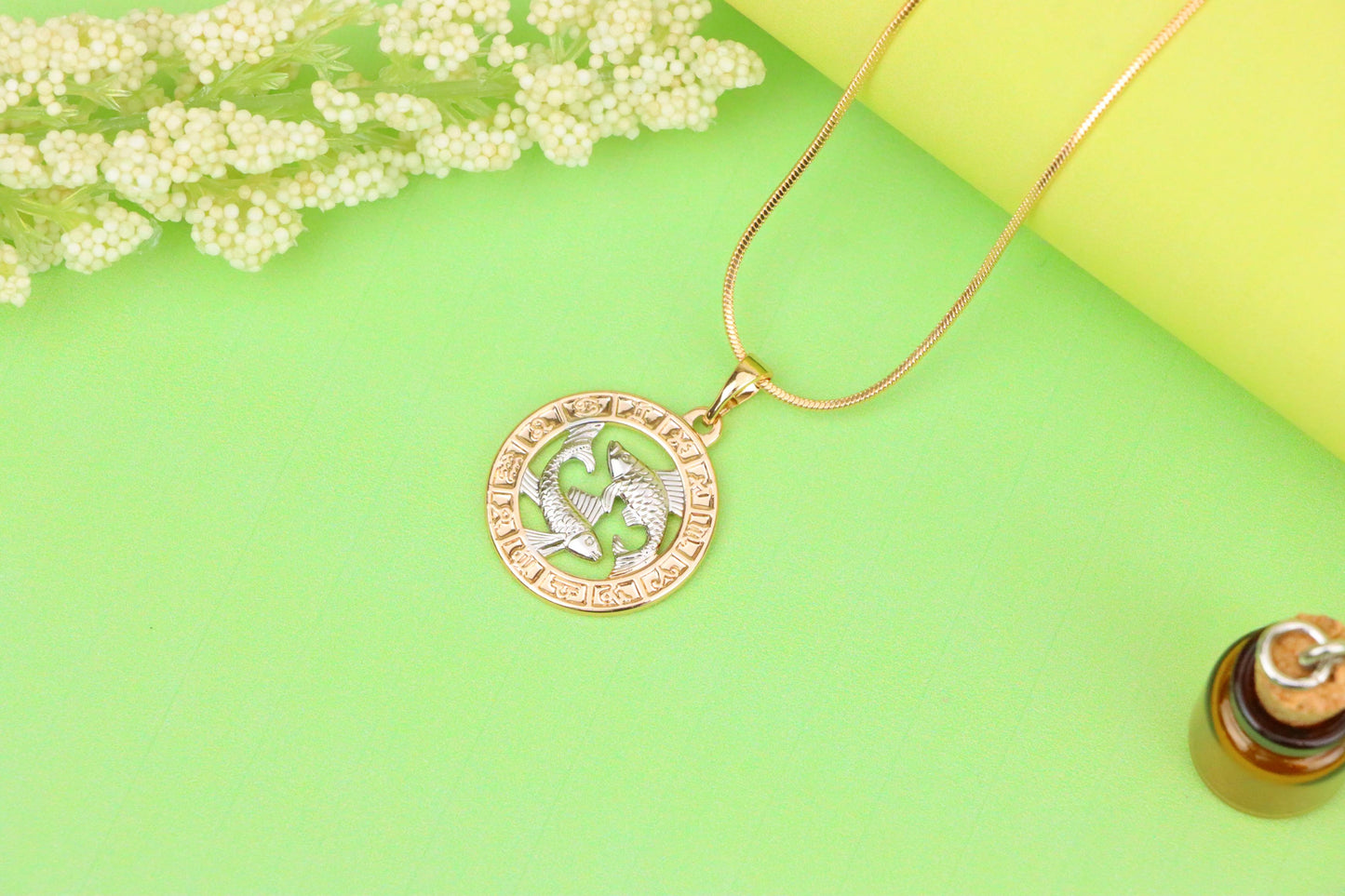 Rose Gold Pisces Zodiac Pendant with Twin Fish Symbol Design, XPPT1456 (2136-9)